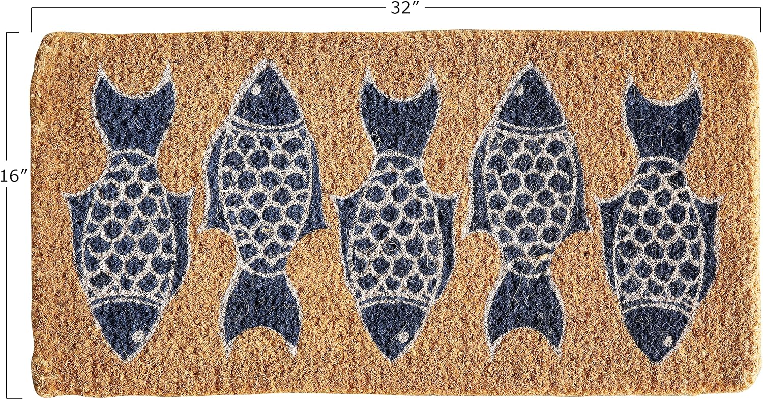 Natural Coir Welcome Doormat Decorative Fish Image Print