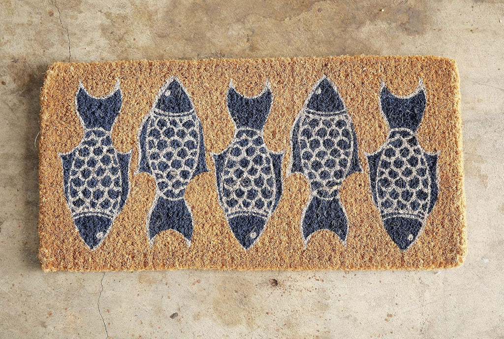 Natural Coir Welcome Doormat Decorative Fish Image Print